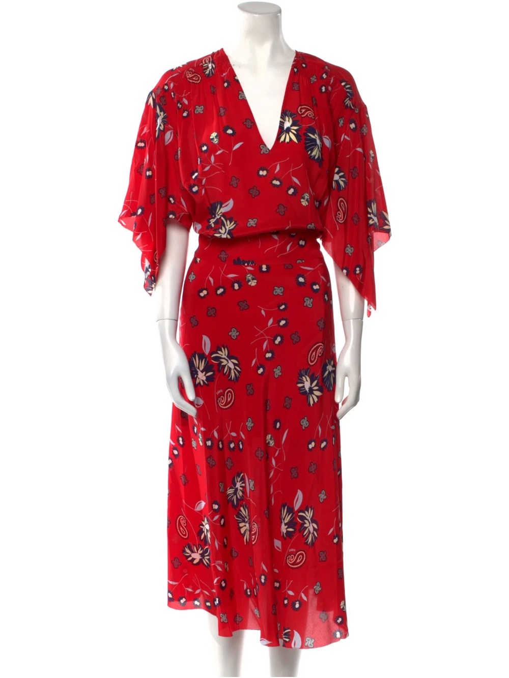 ZADIG & VOLTAIRE Red Black Floral Silk Midi Dress Size XS Boho Maximalist